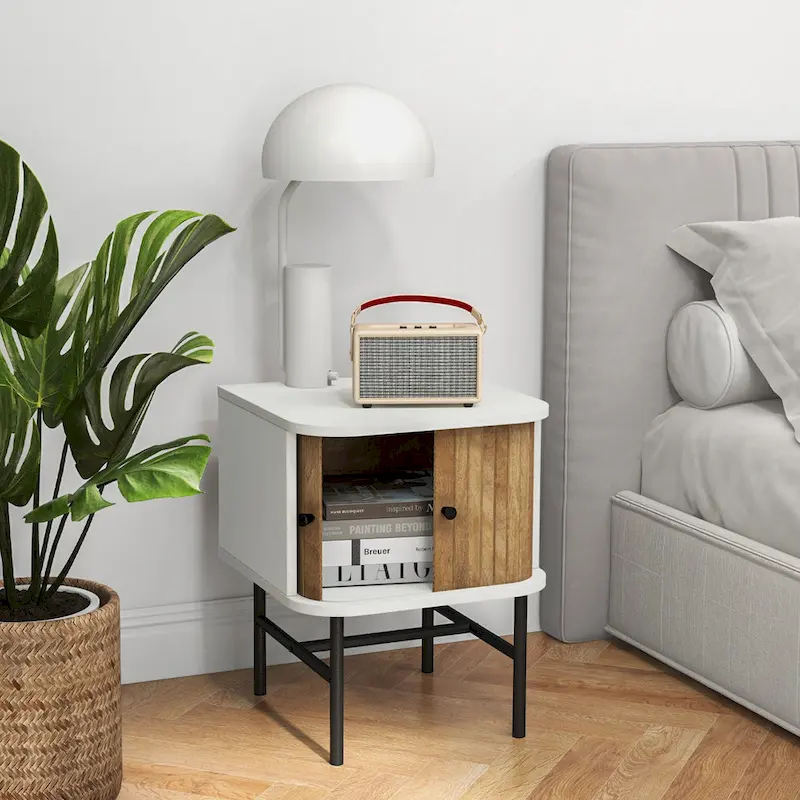 Gymax Set of 2 Nightstand Compact Modern End Side Table w/ Sliding