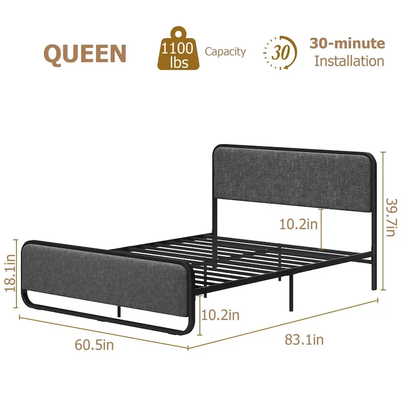 Bed Frame with Upholstered Headboard and Footboard