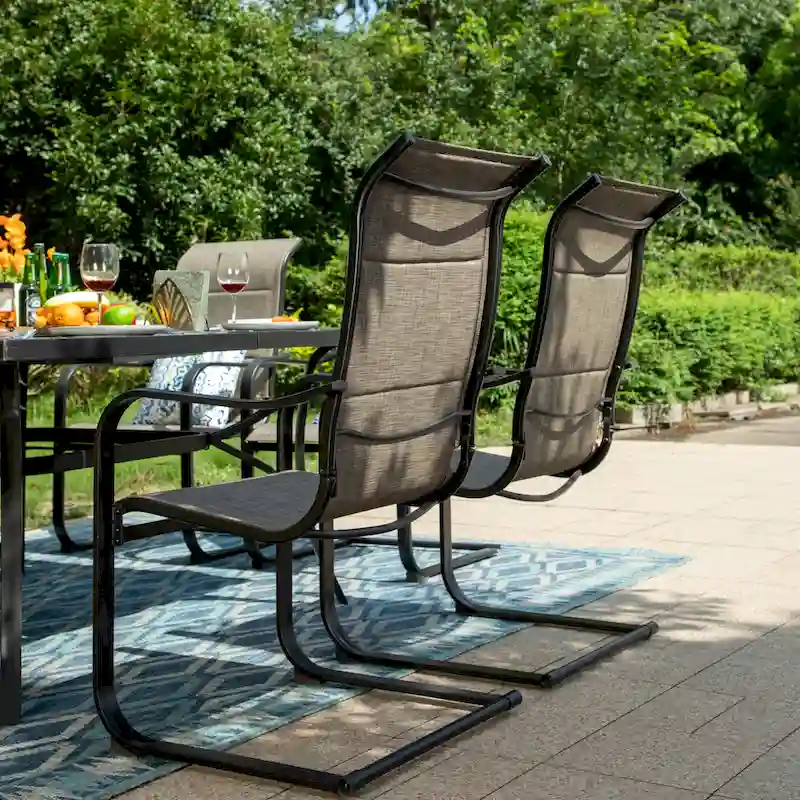 MAISON ARTS 9 Pieces Patio Dining Set, 1 piece Metal Table and 8 pcs C Spring Dining Chairs