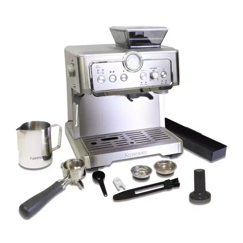Kenmore Espresso Machine With Grinder #38; Milk Frother Stainless Steel: Electric Coffee Maker, Dishwasher-Safe Parts, 2.5L Capacity