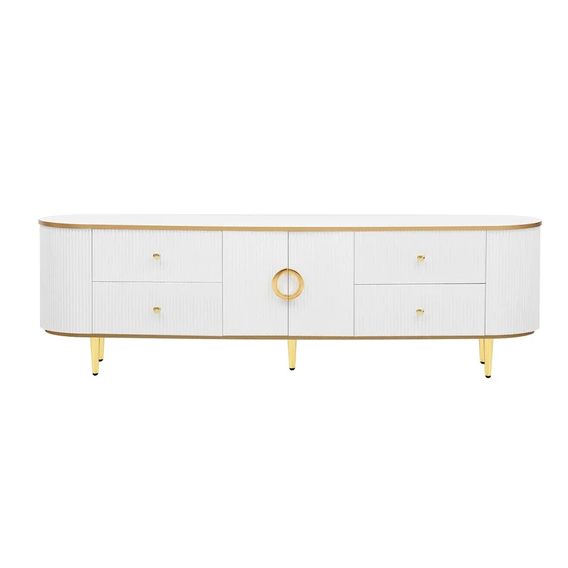 Modern TV Stand for TVs up to 80 Inches, Entertainment Center with 4 Drawers and 1 Cabinet