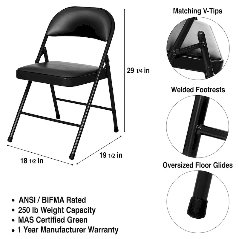 Bernadine Basics Collection Vinyl Folding Chair, Pack of 4