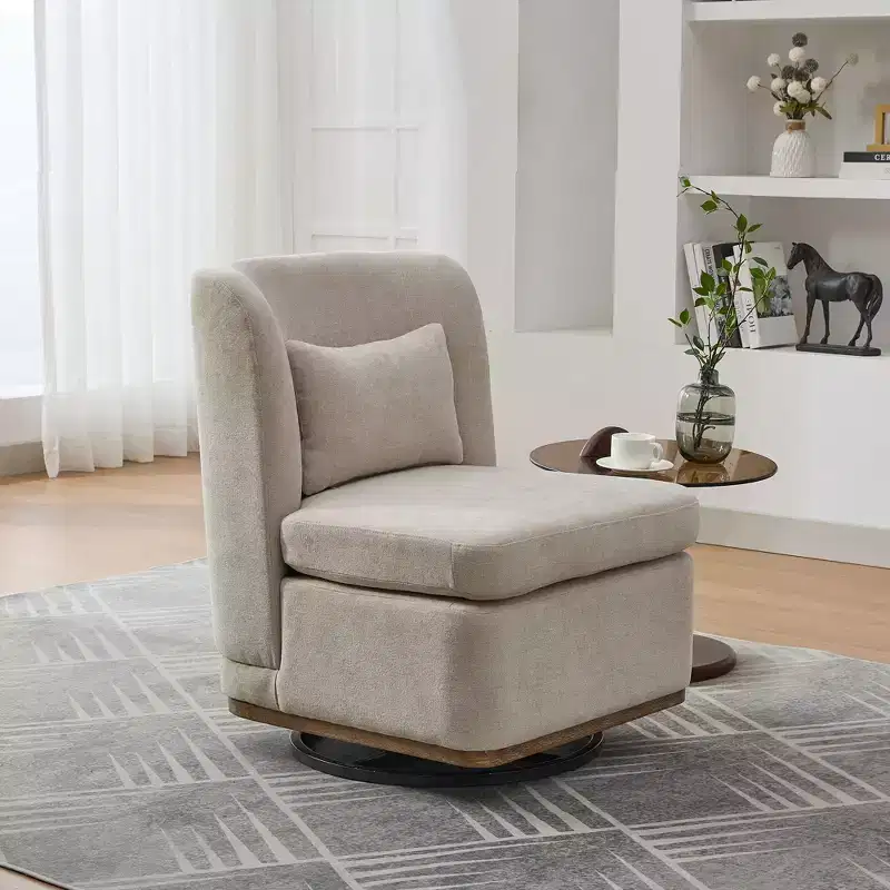 Okak Mid-Century Chenille Upholstered Swivel Lounge Chair with Pillow,Leisure Armless Accent Chair for Living Rooms,Relaxation Areas