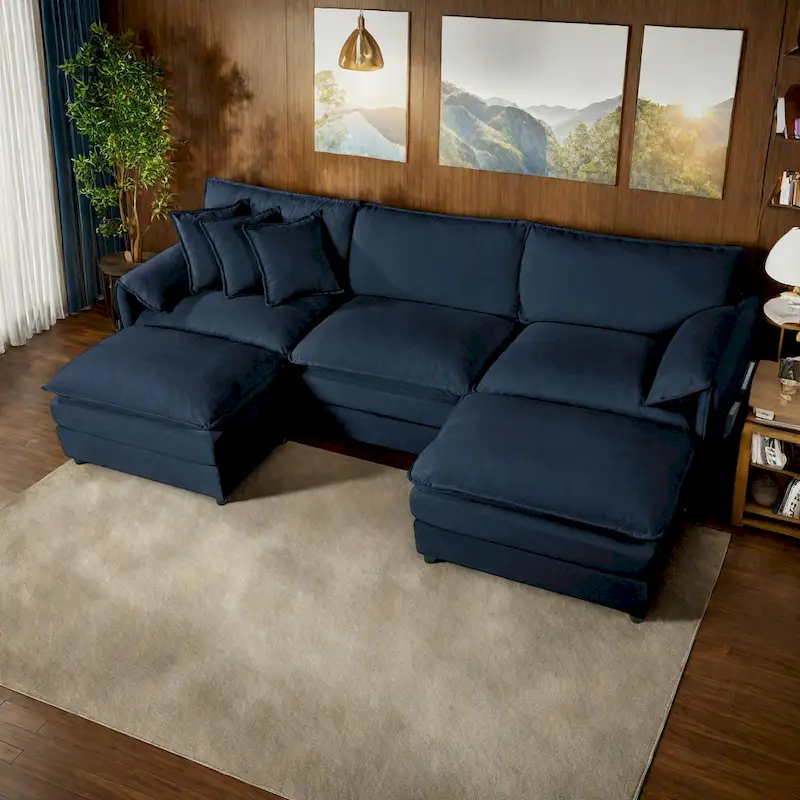 109.45 Chenille Upholstered U-Shaped Modular Sectional Sofa with Double-Layer Cushions, DIY Combination