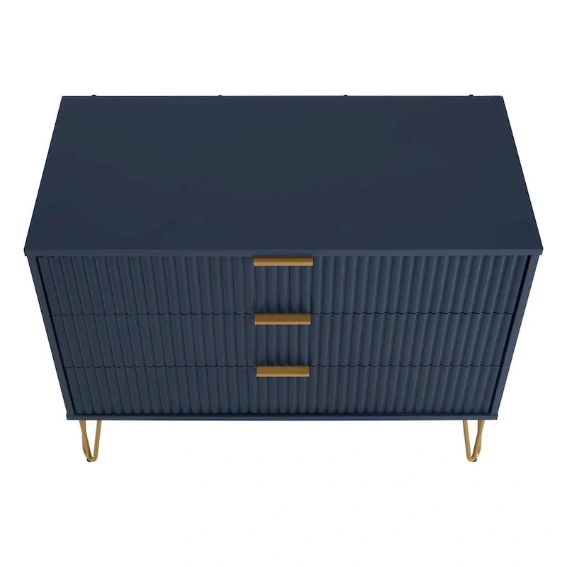 Golden Brown / White & Grey / Black / Grey / White / Midnight Blue / Olive Green Modern 3-Drawer Dresser with Gold Splayed Legs - Single Use