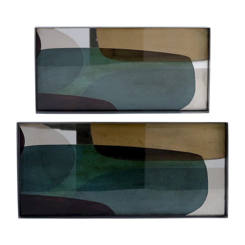 Sagebrook Home Set Of 2 16/20 L, Metal Glass Tray, Nickel Multi, Rectangle, 1 H, Abstract - 20  x 9  x 1