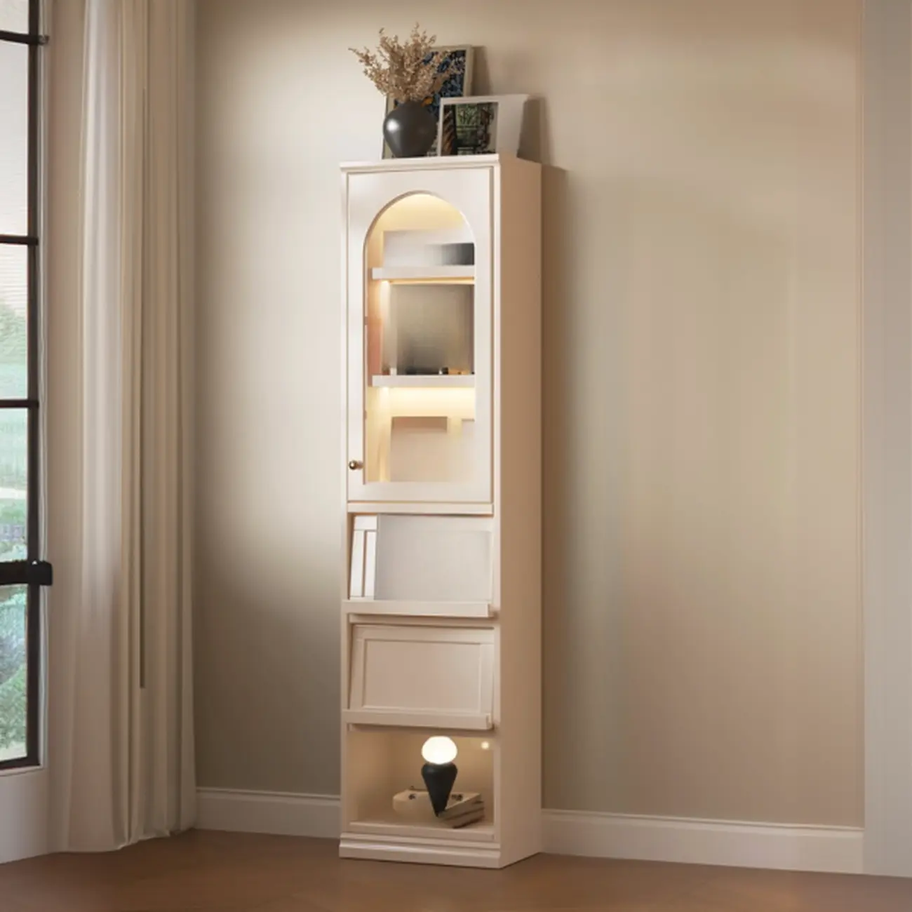 White Wood Multi-Shelf Open Storage Display Cabinet
