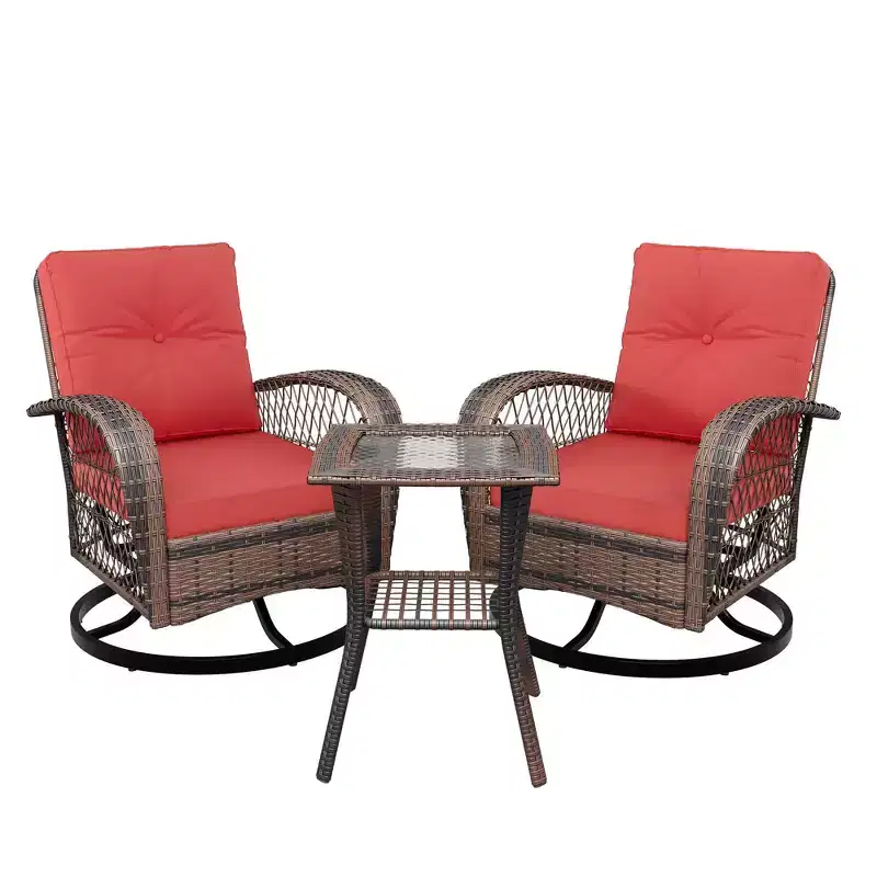 COZONY Patio Swivel Chairs w/ Table, PE Wicker Outdoor Conversation Set w/ 360 Swivel & Cushions