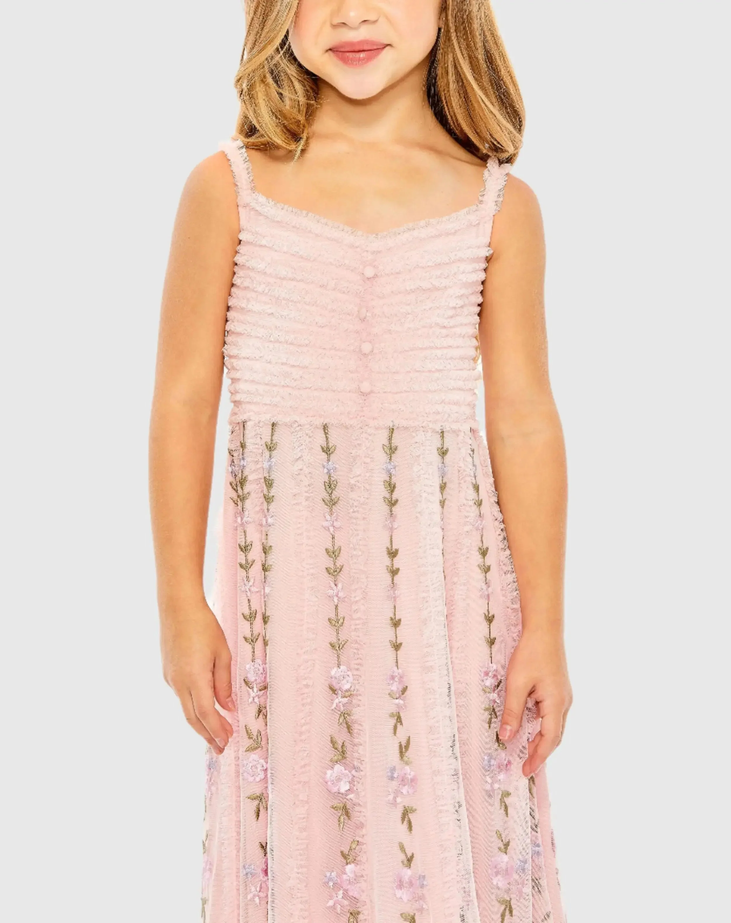 Pink Girls Ruffle Floral Embroidered Detail Mini Dress