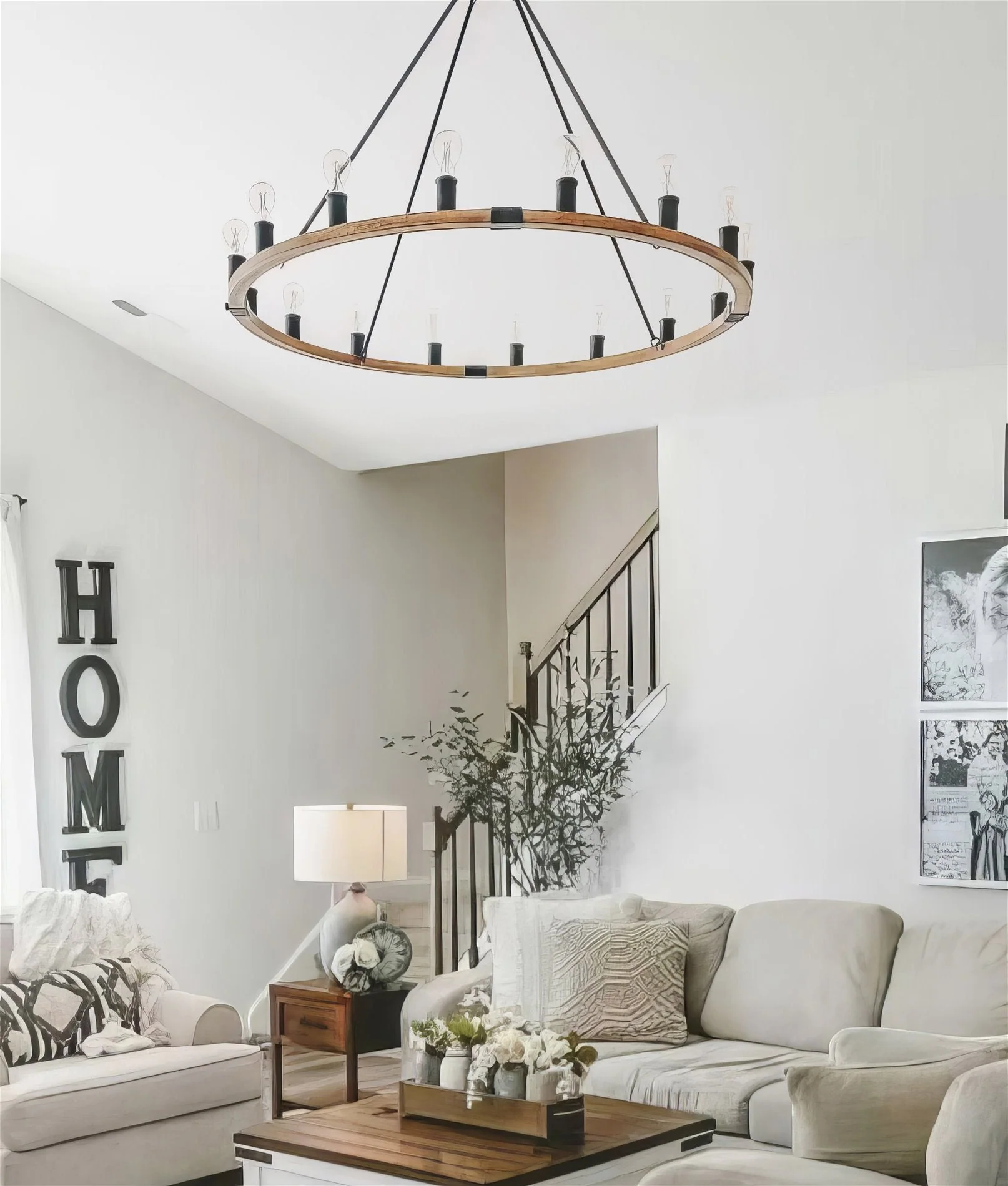 Homestead 48 Large Farmhouse Wagon Wheel Foyer Chandelier