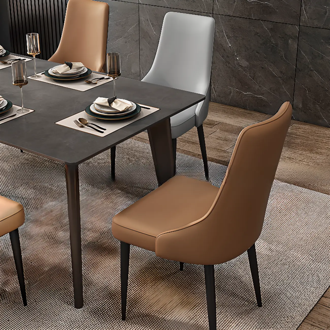 Modern Armless Faux Leather Upholstered High Back Dining Chair