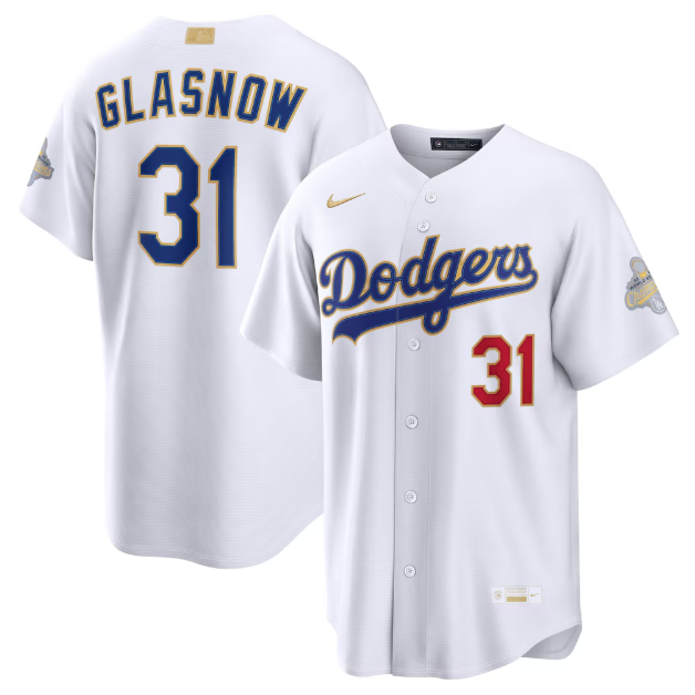 Los Angeles Dodgers Tyler Glasnow White 2026 Gold Collection Stadium Jersey