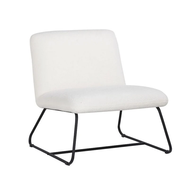 Ivory & Black Teddy Fabric Armless Accent Chair with Black Steel Sled Base, 1-Person