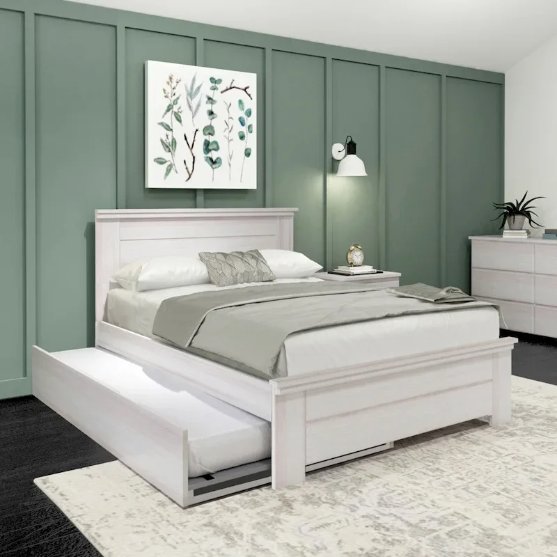 Driftwood & White Wash Full Bed with Panel Headboard + Trundle, Sleeps 2