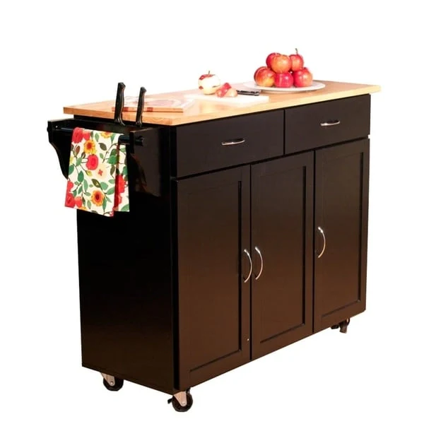 Rolling Kitchen Cart with Wood Top