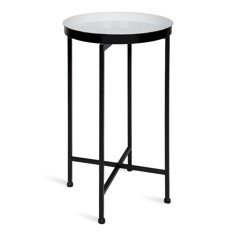 White / Gold / Mirror / Gray Round Metal Tray Foldable Accent Table – Single