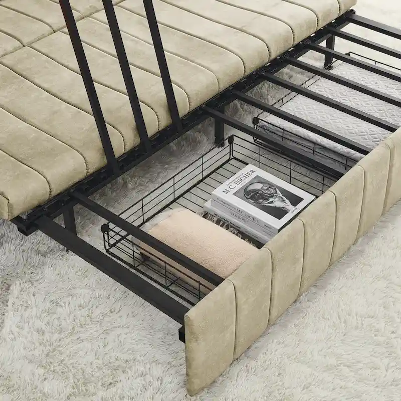 Modern 68 Foam 3 in 1 Pull-Out 3-seaters Bed Sleeper Sofa with Copper Nails and Two Drawers