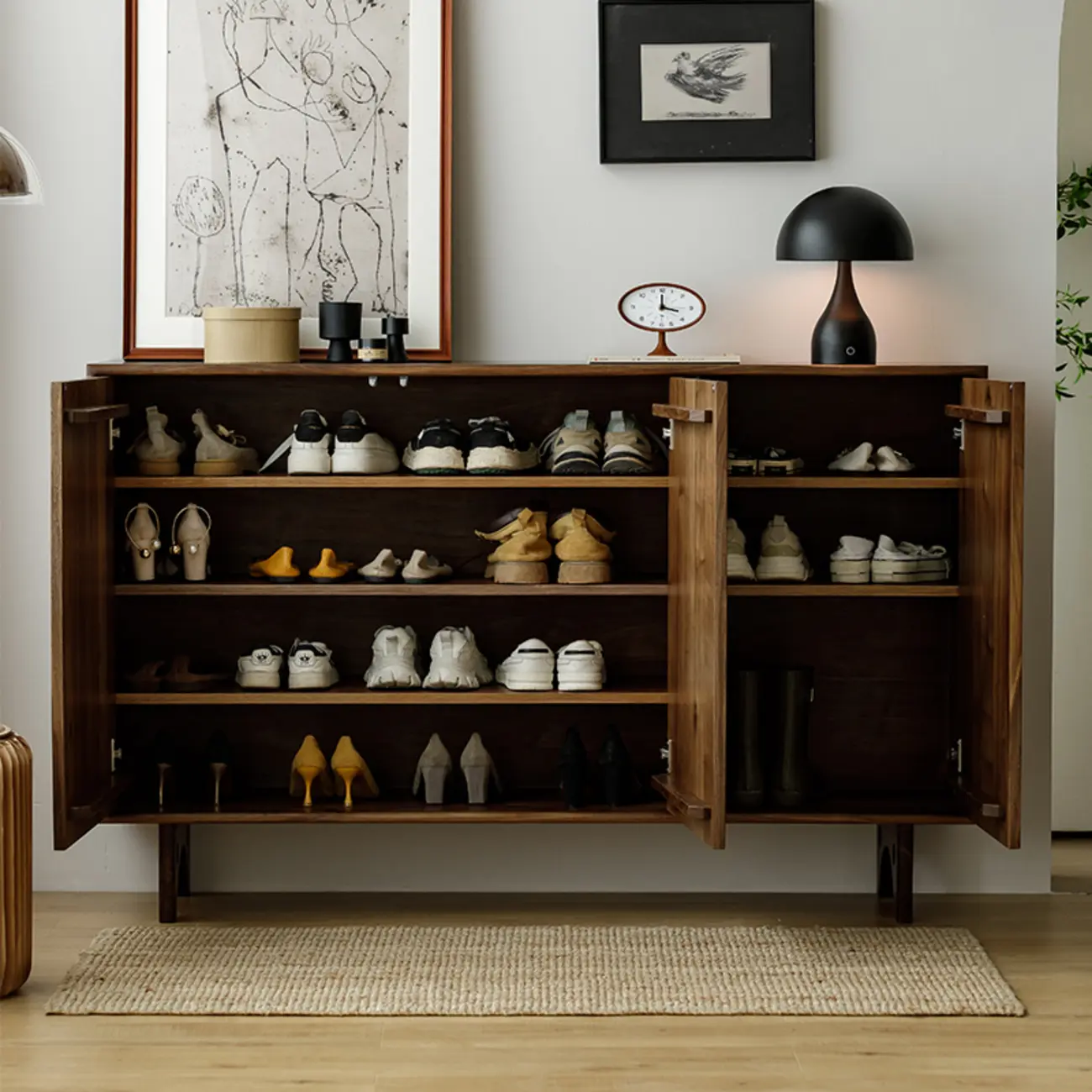 Scandinavian Dark Walnut Solid Wood Shoe Cabinet