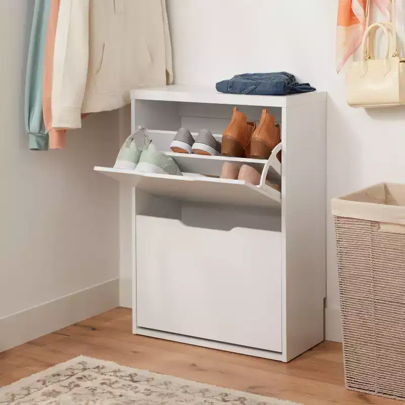 Laminate Pivot Open Shoe Cabinet White - Brightroom™: Shoe Organizer, Holds 12 Pairs, Wood Laminate, Freestanding