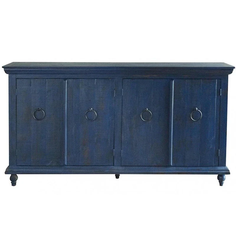 Blue Distressed 4-Door Sideboard – Farmhouse Style, Seats 1