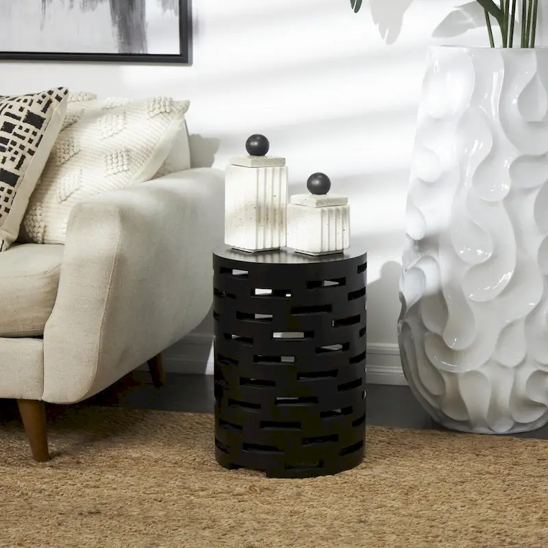 Black Geometric Cutout Side End Accent Table – Modern Style, Single Use