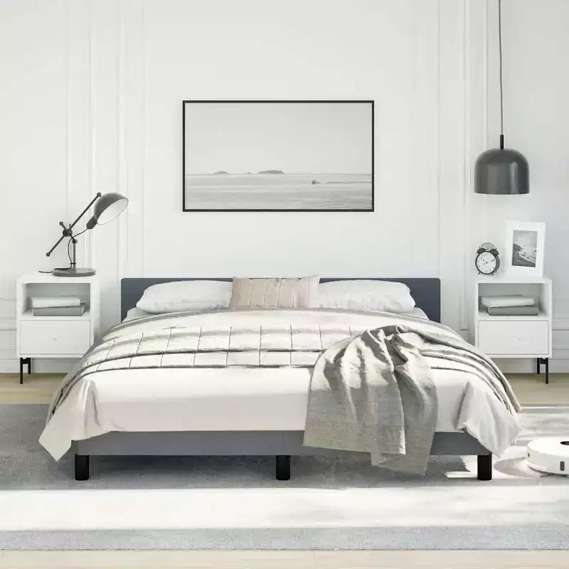 Bed Frame With Headboard Dark grey Velvet, plywood, engineered wood