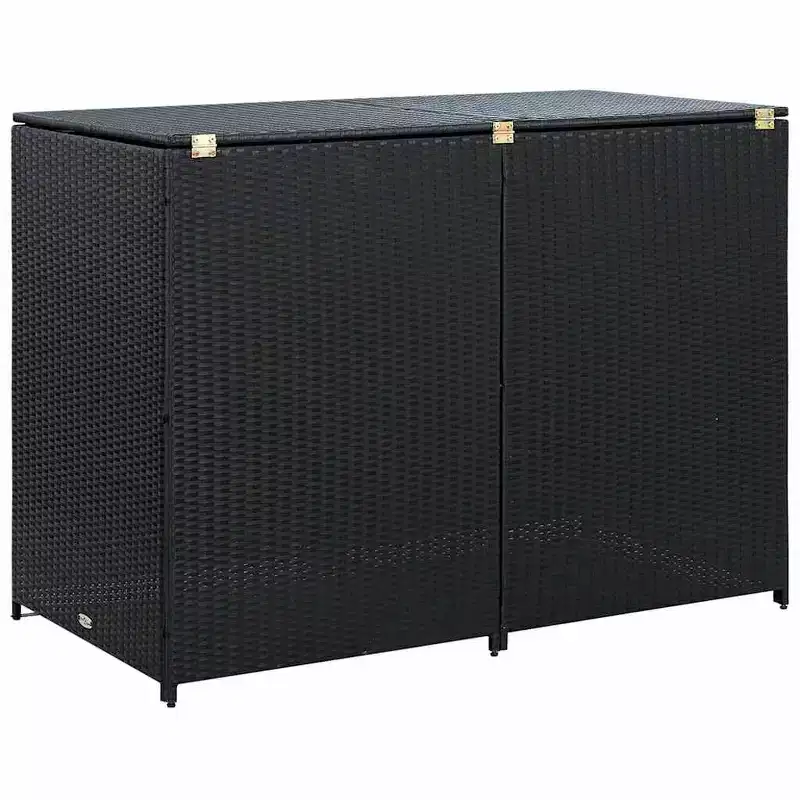 vidaXL Double Wheelie Bin Shed with Lid, Poly Rattan