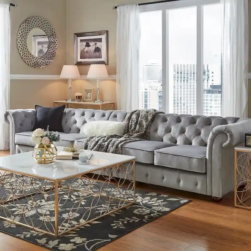 Knightsbridge Light-grey Extra Long Chesterfield Sofa by iNSPIRE Q Artisan