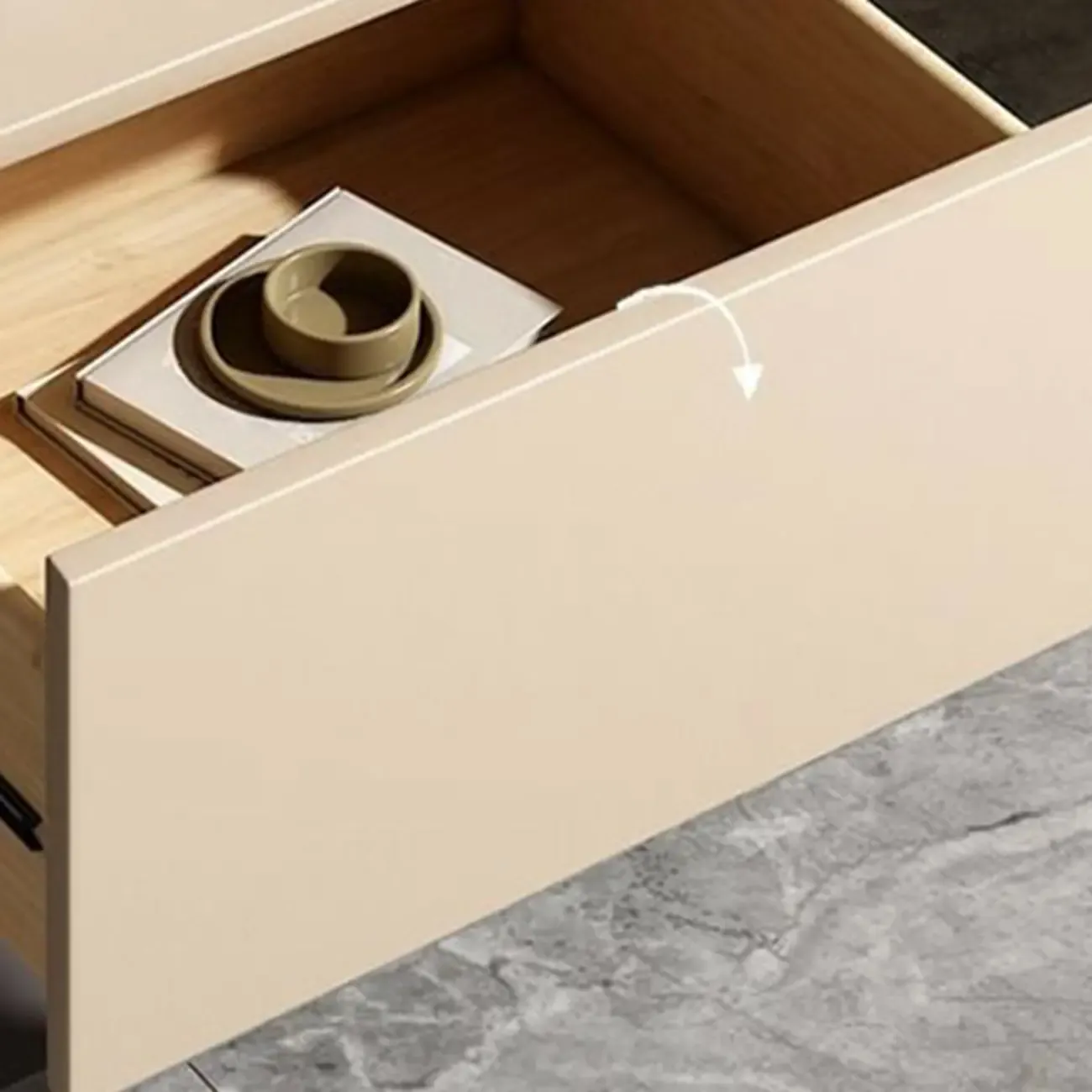 Modern Milky Gray/ White Low Wooden Drawer Nightstand