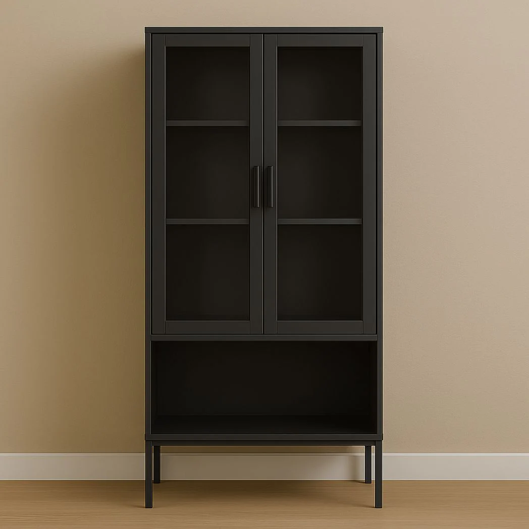 Vitrine en métal/bois avec portes en verre Noir 180x80x40 cm