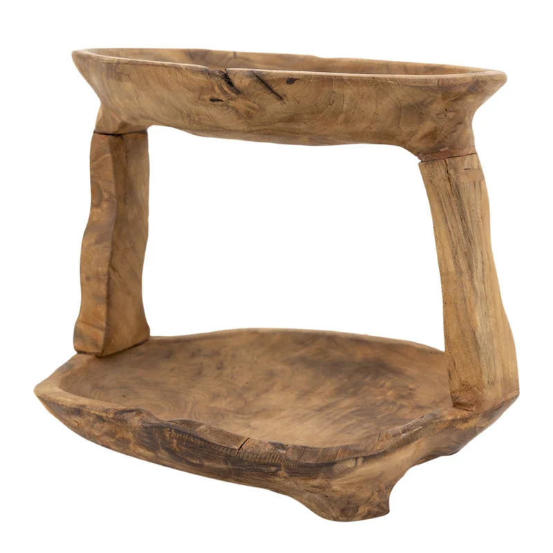 A&B Home 2-Tiered Teak Tray