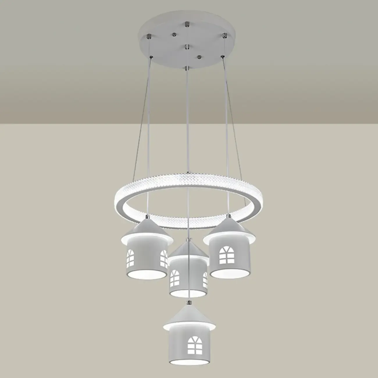 Modern 4-Light LED Chandelier with Unique House Design