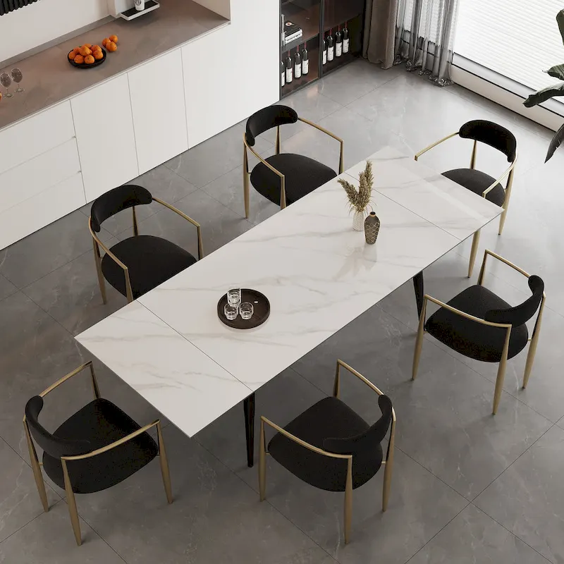 White/Black Leg & Chair Extendable Sintered Stone Dining Table Set for 6–8