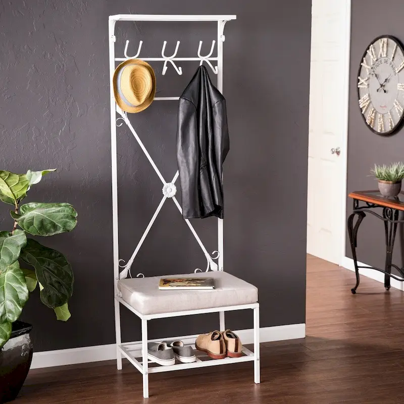 White Metal Hall Tree Coat Rack