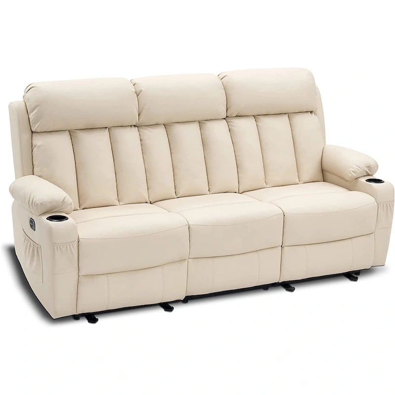 MCombo Electric Power Reclining Sofa with Heat & Massage, Faux Leather 6095/6075/6077
