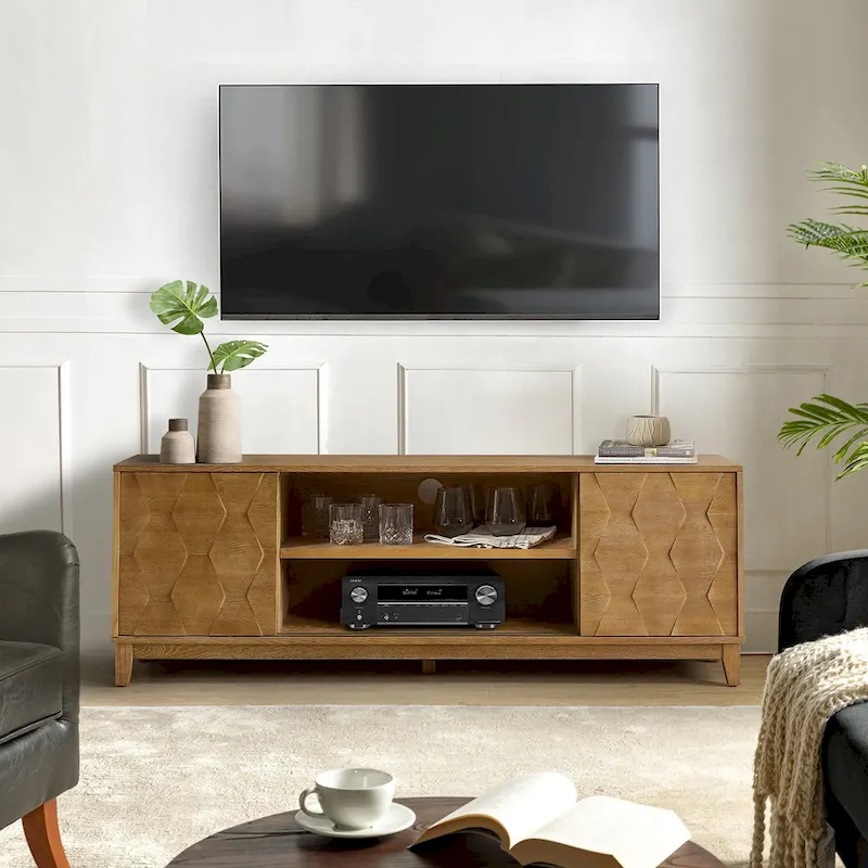 Modern Media Console TV Stand with 2 Drawers & Sliding Doors for TVs up to 78