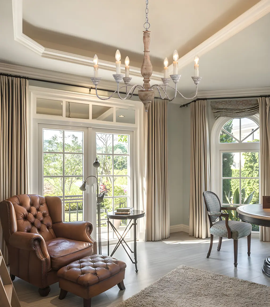 6-Light Classic Wooden Candelabra Chandelier with Chain Mount