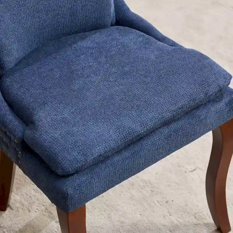 Modern Dining Chairs Set of 2,Chenille Upholstered Dining Chairs,Living Room Accent Leisure Chairs with Curved Solid Wood Legs