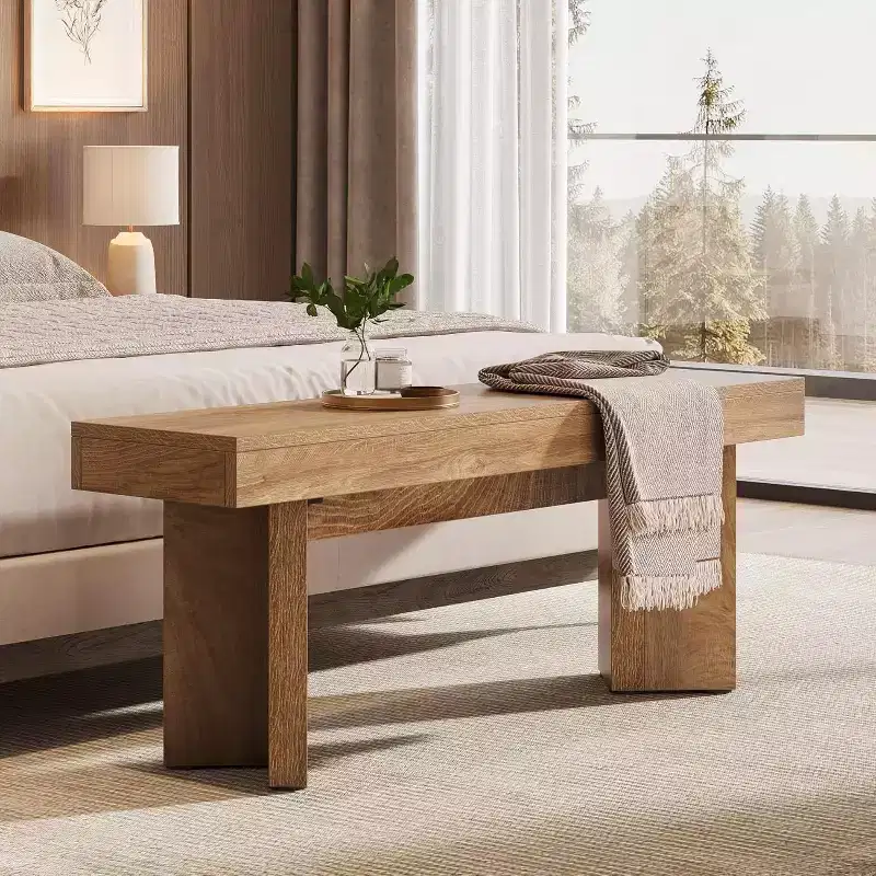 Lantine Wooden Entryway Bench, 47 Farmhouse Indoor Bench for Bedroom, Dining Room, Hallway, Foyer (Rustic Brown)