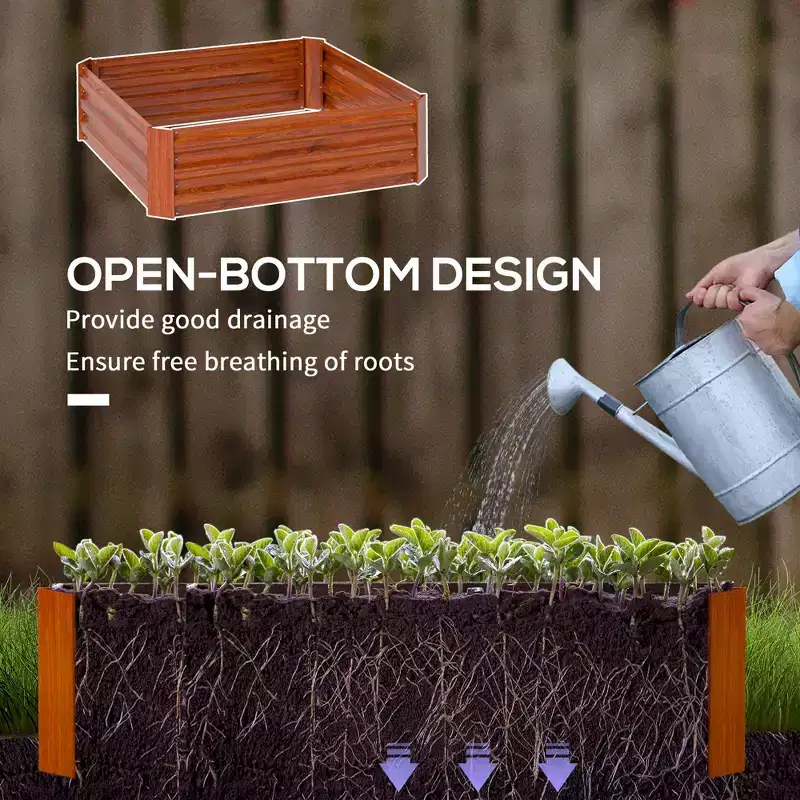 Set of 2 Dark Brown Galvanized Steel Raised Garden Beds, 39.25x39.25x11.75 inch