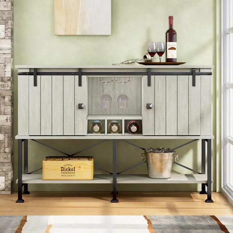 52 inch Wine Cabinet with Barn Door & Adjustable Shelves - 52 W x 38 D x 15.5 H