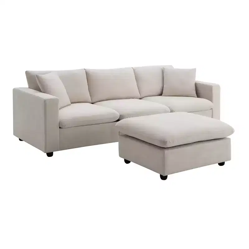 GDFStudio Bruce 101 Fabric L-Shaped Sectional Sofa with Ottoman