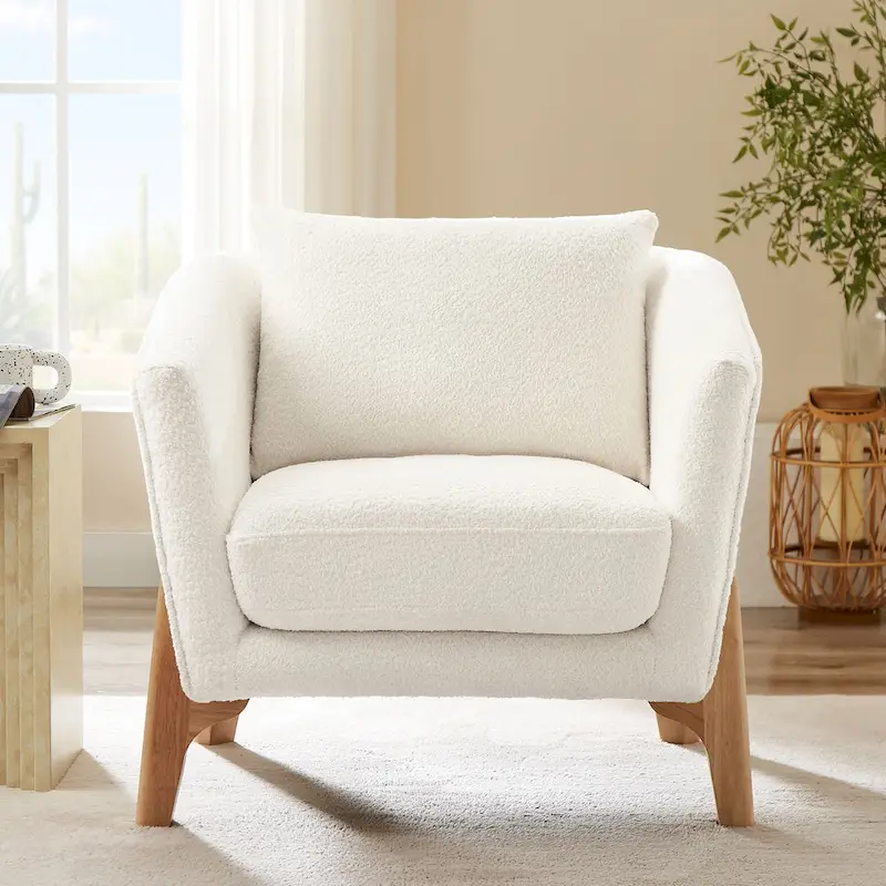 Mid-Century Modern Upholstered Accent Armchair with Rubber Wood Legs