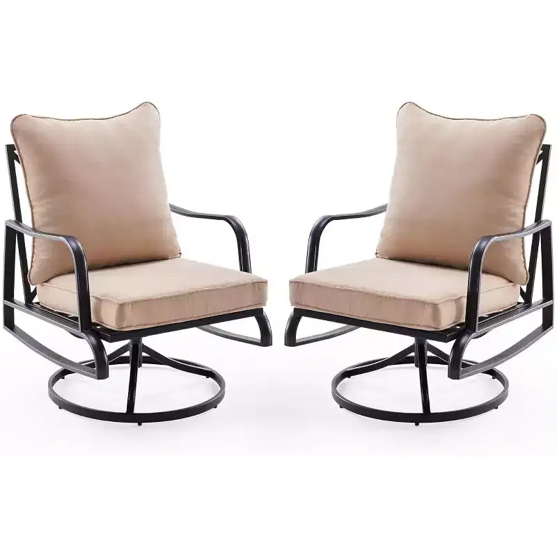 Compact 2-Piece Patio Furniture Set - Outdoor Swivel and Rocking Chairs with 4 Thick Cushions, Stylish Metal Bistro Set