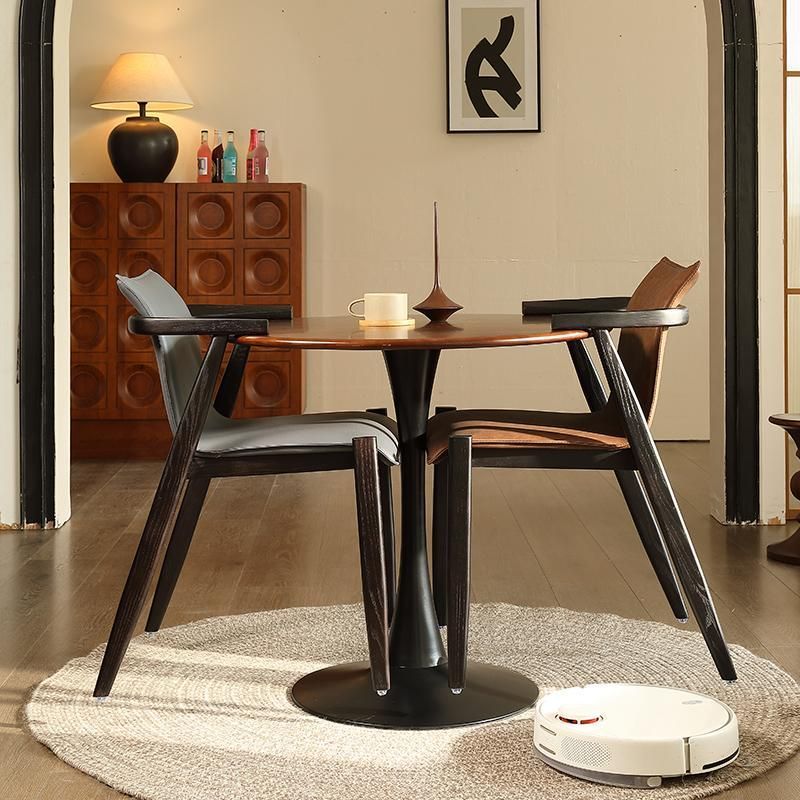 Oak wood Faux Leather Mid-Century Arm Chair