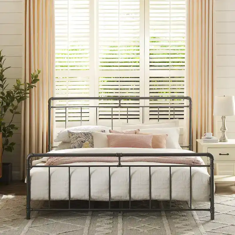 Retro Charcoal Black Metal Bed