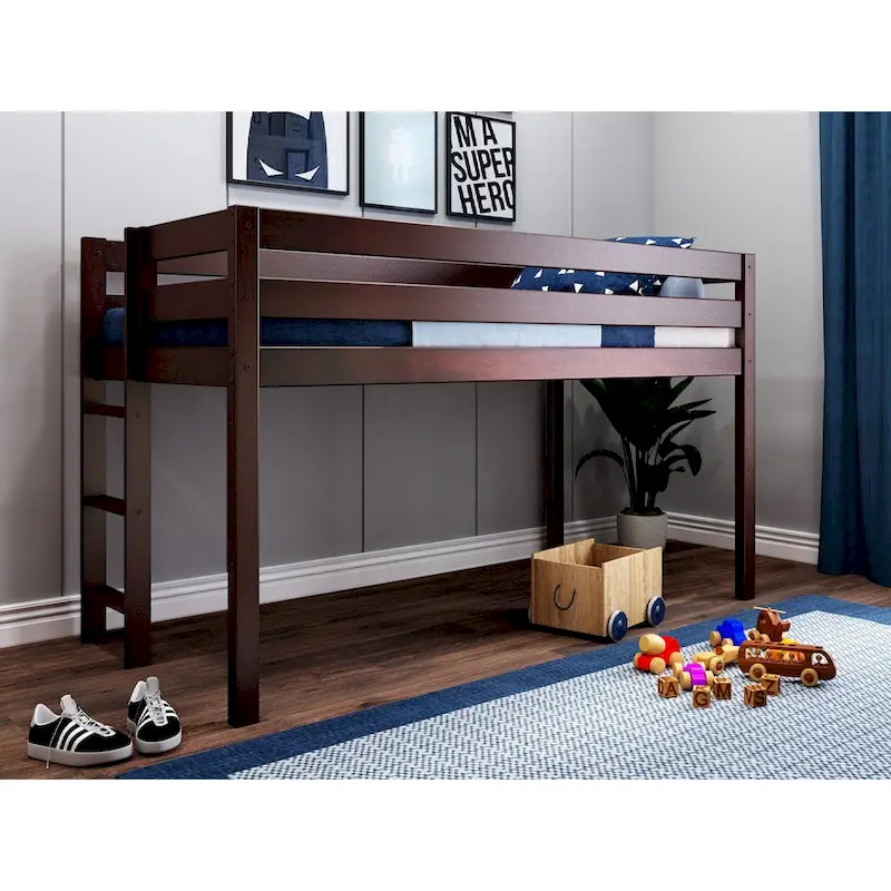 Low Loft Twin Bed with End Ladder – Cherry / Grey / White / Blue, Single