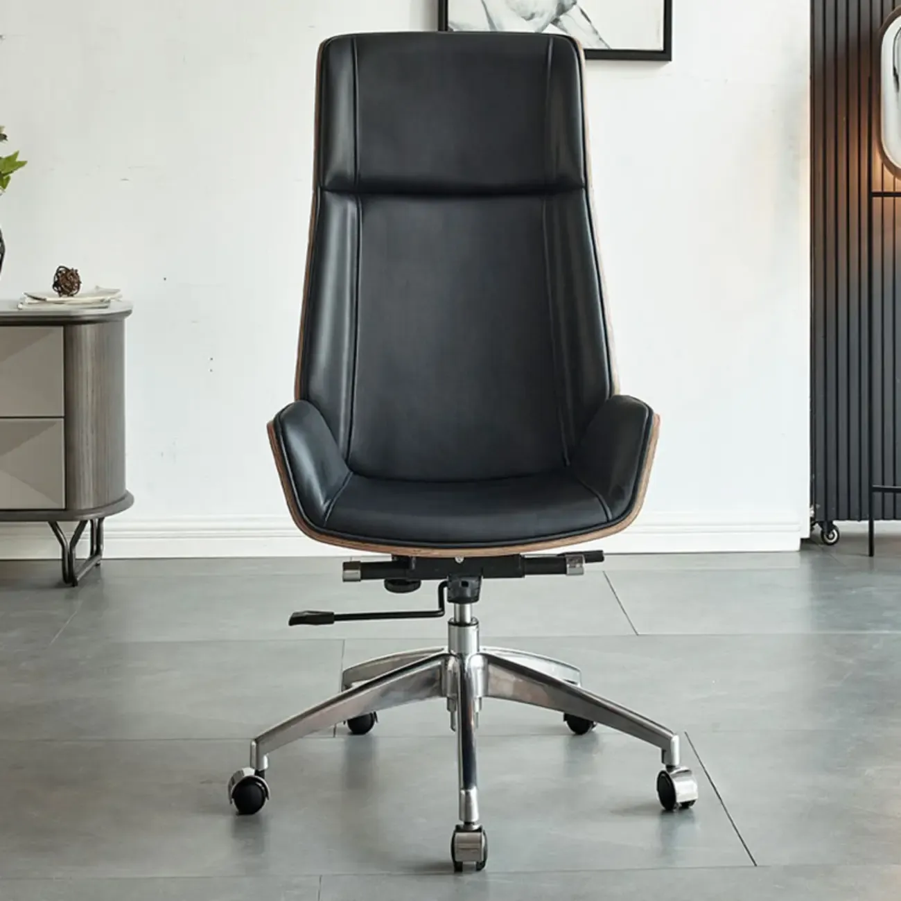 High-Back Black Leather Adjustable Swivel Office Chair
