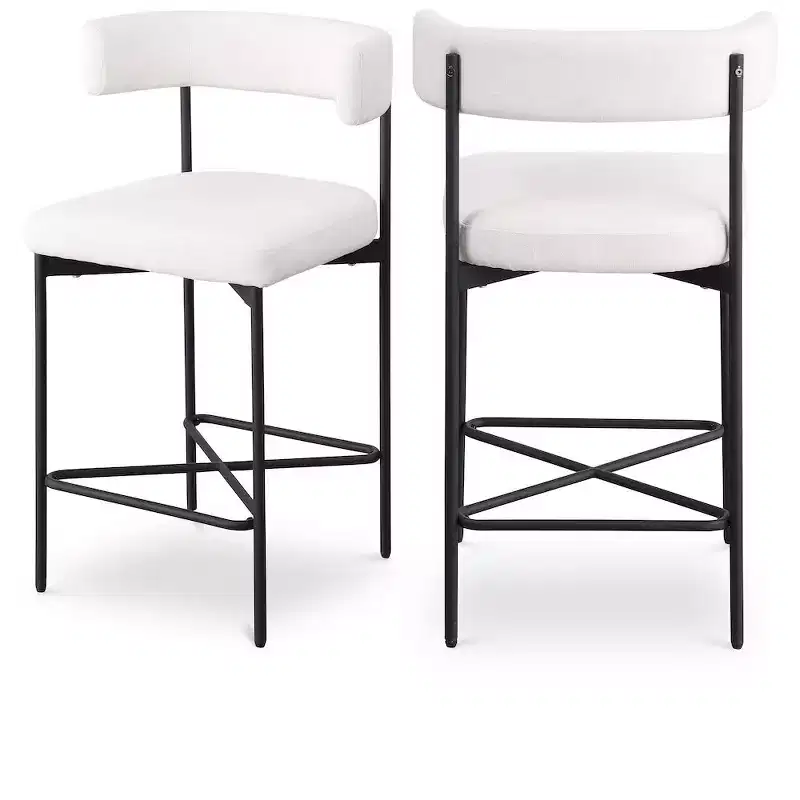 Meridian Furniture,Rivage Cream Durable Linen Textured Fabric Stool, Set of 2