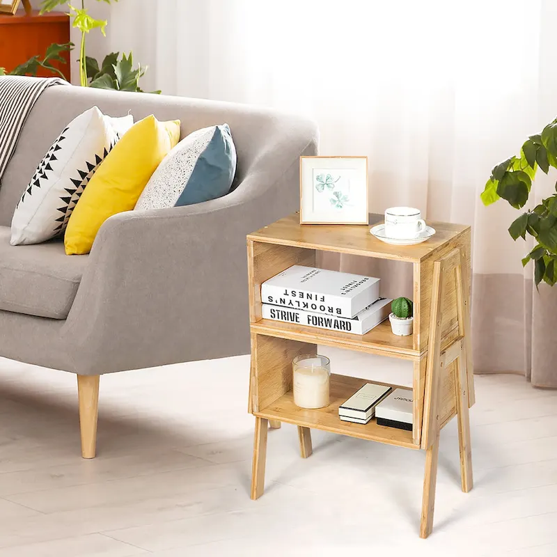 Bamboo Stackable Nightstand with Storage Shelf